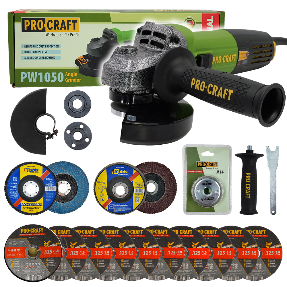 Uhlová brúska Procraft SPW1050 + rýchloupínacia matica RM14 Uhlová brúska Procraft SPW1050 + rýchloupínacia matica RM14