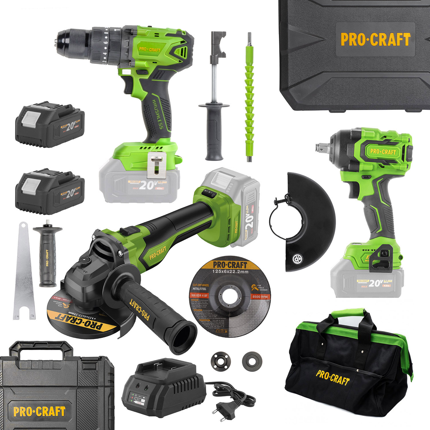 Procraft aku bezuhlíková sada náradia 20V Procraft aku bezuhlíková sada náradia 20V
