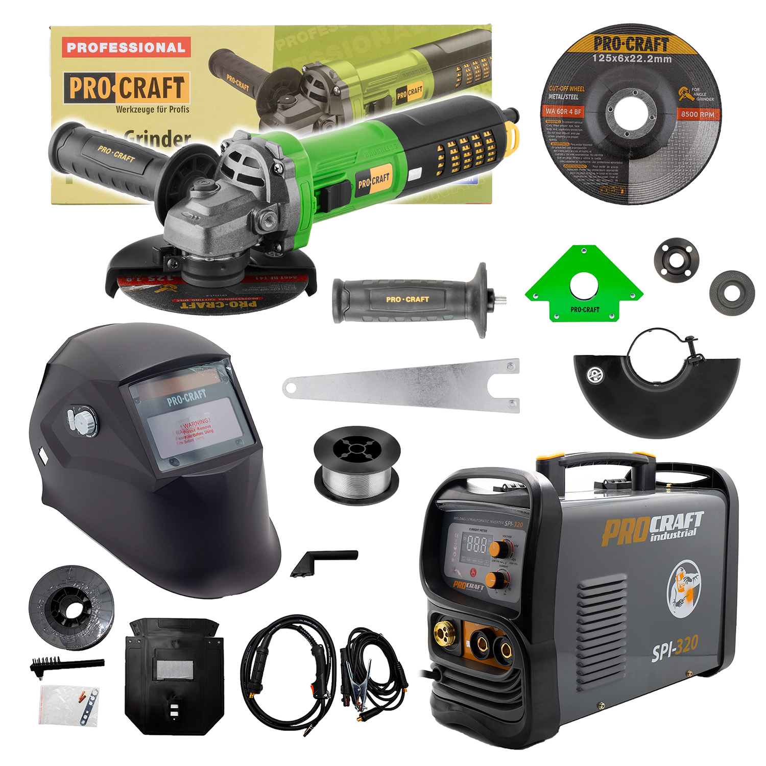 Sada zv&aacute;rac&iacute; poloautomatick&yacute; invertor SPI-320 s uhlovou br&uacute;skou PW2450 + zv&aacute;rac&iacute; dr&ocirc;t FW81 + kukla SPH90-800-B + magnet WH33 | SSPI-320/PW2450/SPH90